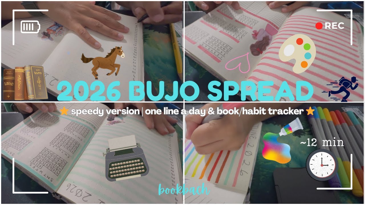 2026 Bullet Journal Set Up (sped-up) | monthly one line a day, habit/book tracker (lo-fi/chill 🎵)
