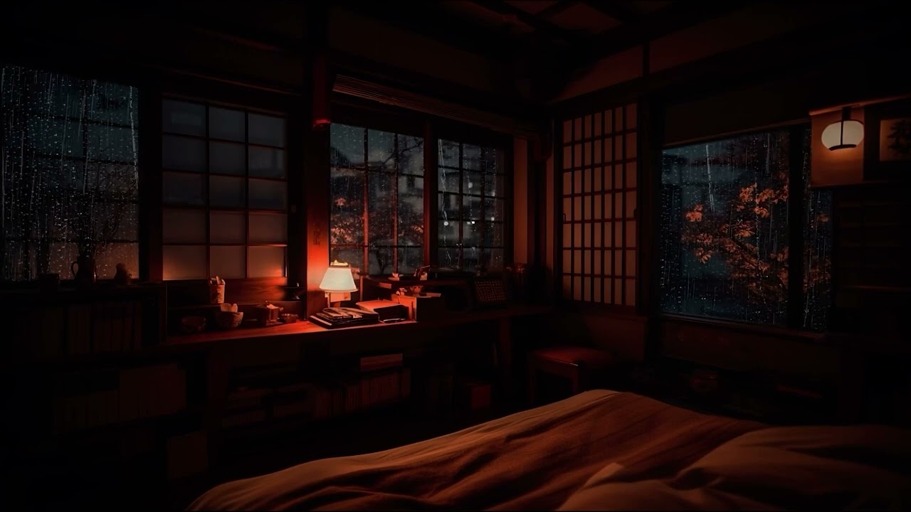 Traditional Japanese Room Ambience, Gentle Rain Sounds - Perfect for Reading, Sleeping, and Studying