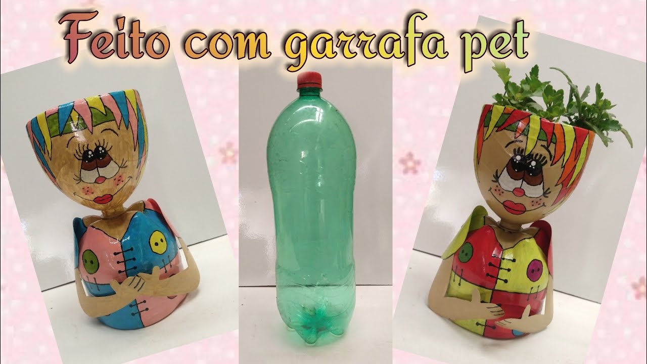 Boneca Emília feita com garrafa pet passo a passo (tudo vira vaso) @#Coisas Da Cris