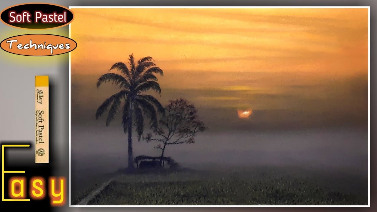 How To Draw a Foggy Morning | Sunrise Nature Drawing | Soft Pastel Drawing For Beginners