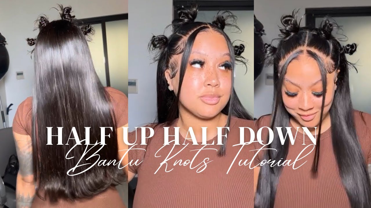 How To: Half Up Half Down with Bantu Knots | Flip Curls | Full Lace Wig Install