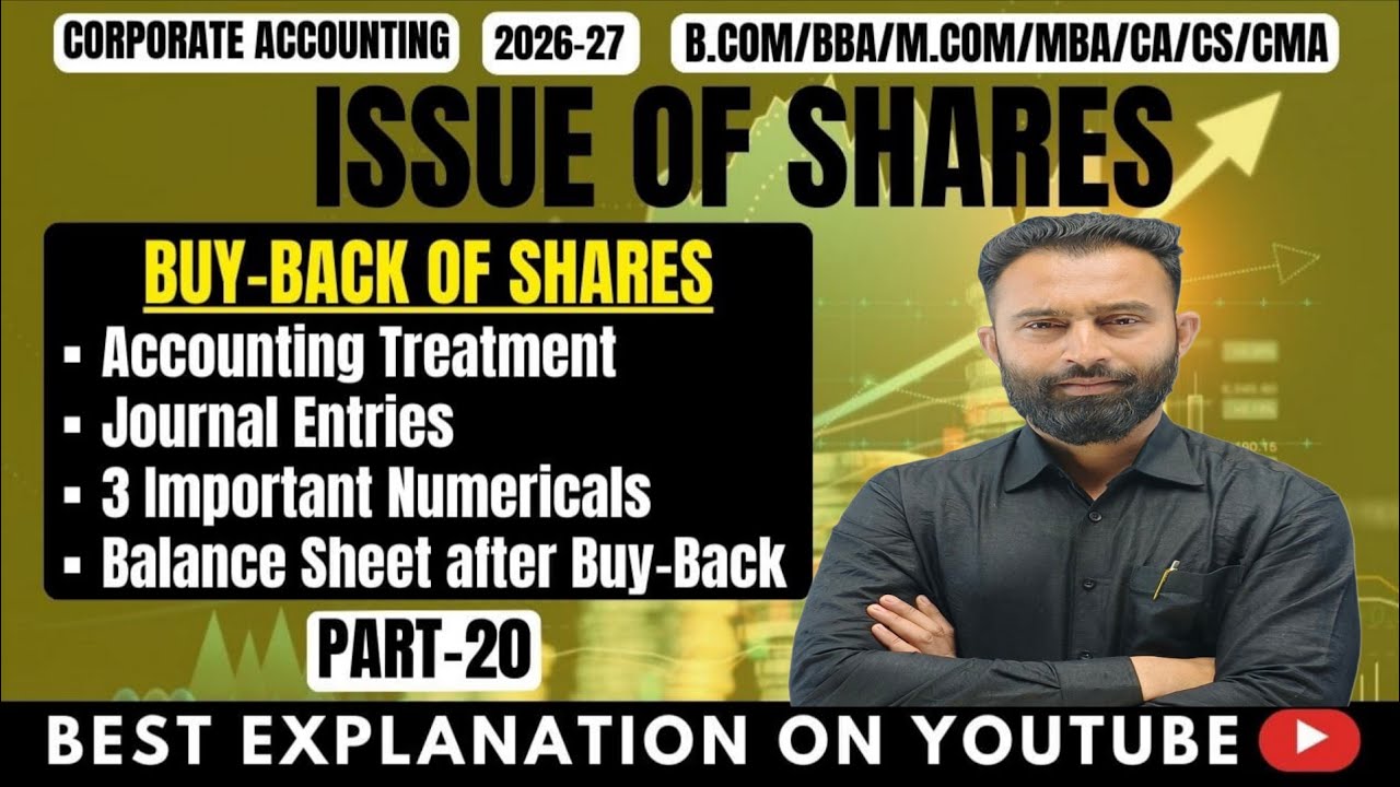 Buy-Back of Shares | Accounting Treatment | Journal Entries | 3 Numerical Questions | Part-20 