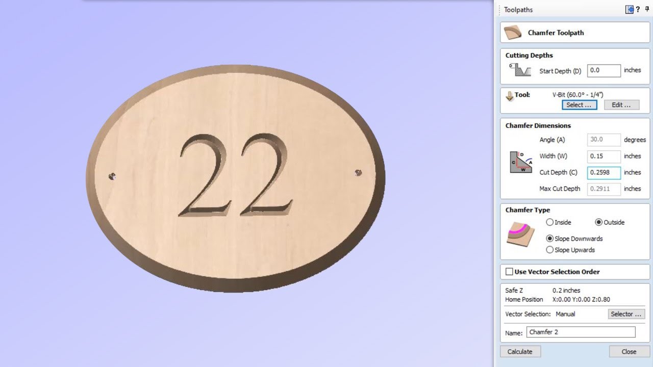 Учебные пособия Vectric V10.5 | Руководство по траектории инструмента Chamfer 2.5D