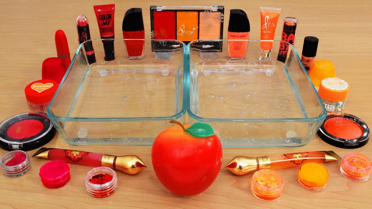 Red vs Orange - Mixing Makeup Eyeshadow Into Slime! Special Series 110 Satisfying Slime Video