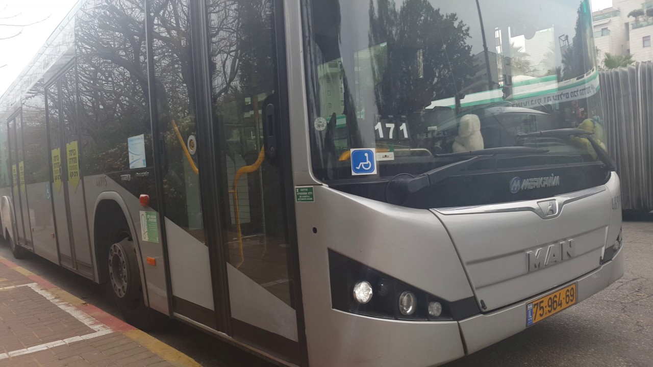 MAN NG363F of Egged Bus Cooperative on Route 171 at Azorei Hen Center Terminal in Tel Aviv