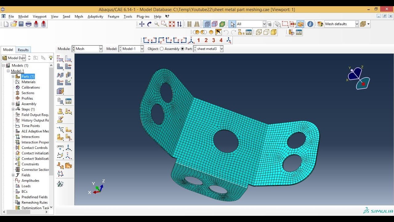 Abaqus Tutorial Videos - How to mesh sheet metal part in Abaqus