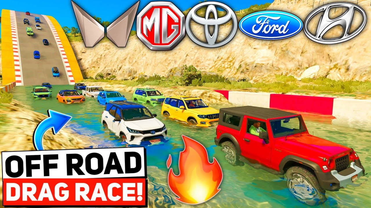 GTA 5: Indian SUVs Cars NO RULES!🔥  RIVER CROSS OFF-ROAD DRAG RACE | GTA 5 MODS! | INDIAN CARS!