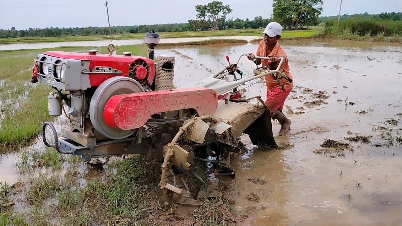 Going to Puddling In Deep Mud For Rice Farming || Kamco Power Tiller Deep Mud performance ||