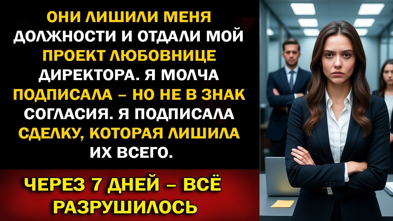 Они лишили меня должности, отдали проект любовнице директора. Я молча подписала — и лишила их всего.