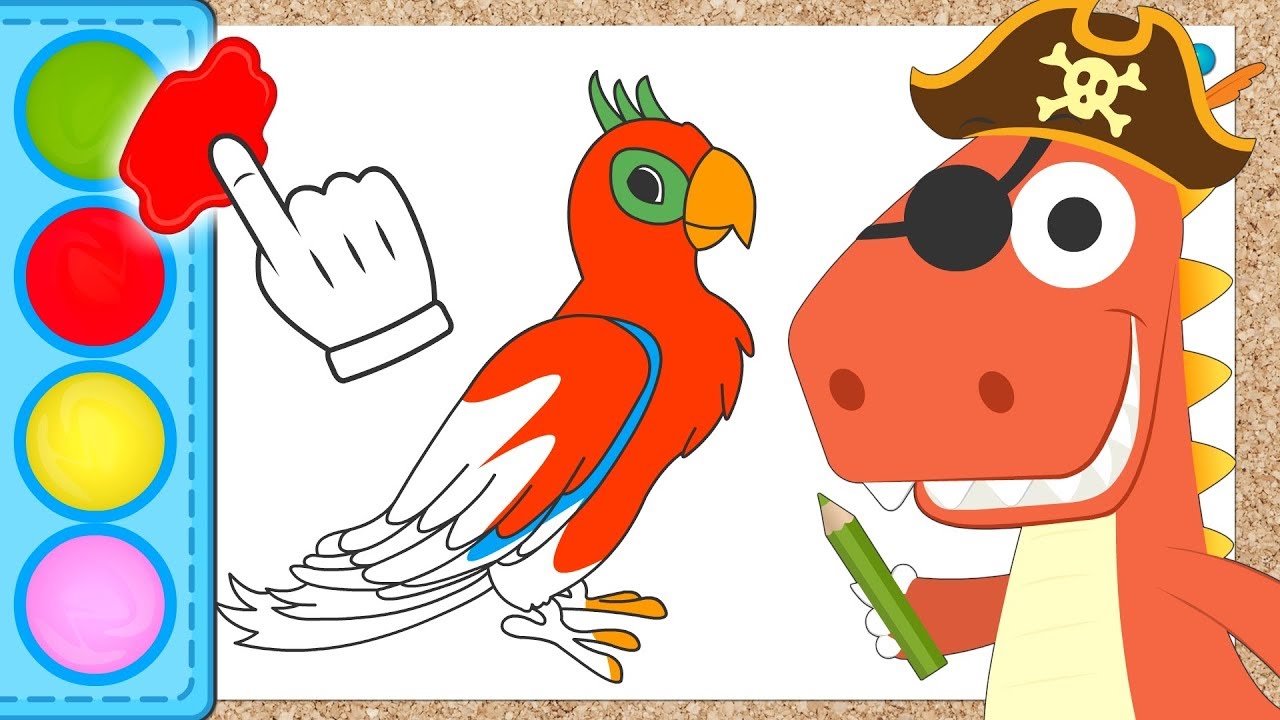 Learn with Eddie: How to Color in Parrot | Eddie the Dinosaur Dresses up as a Pirate