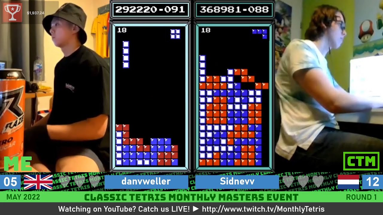 NEW MASTER IN ROUND 1! DanV, Sidnev | Classic Tetris Monthly Masters Event
