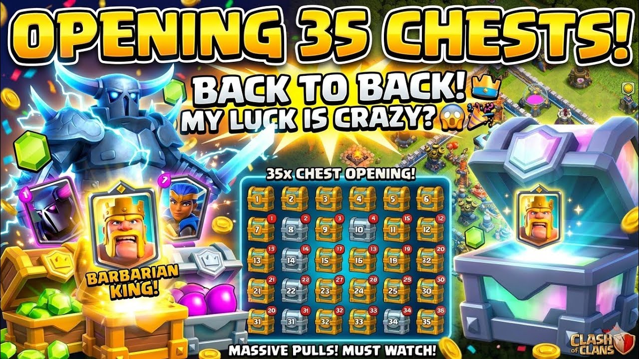 I'm going to play Clash of Clans today and open 35 chests. Let's see what happens next.