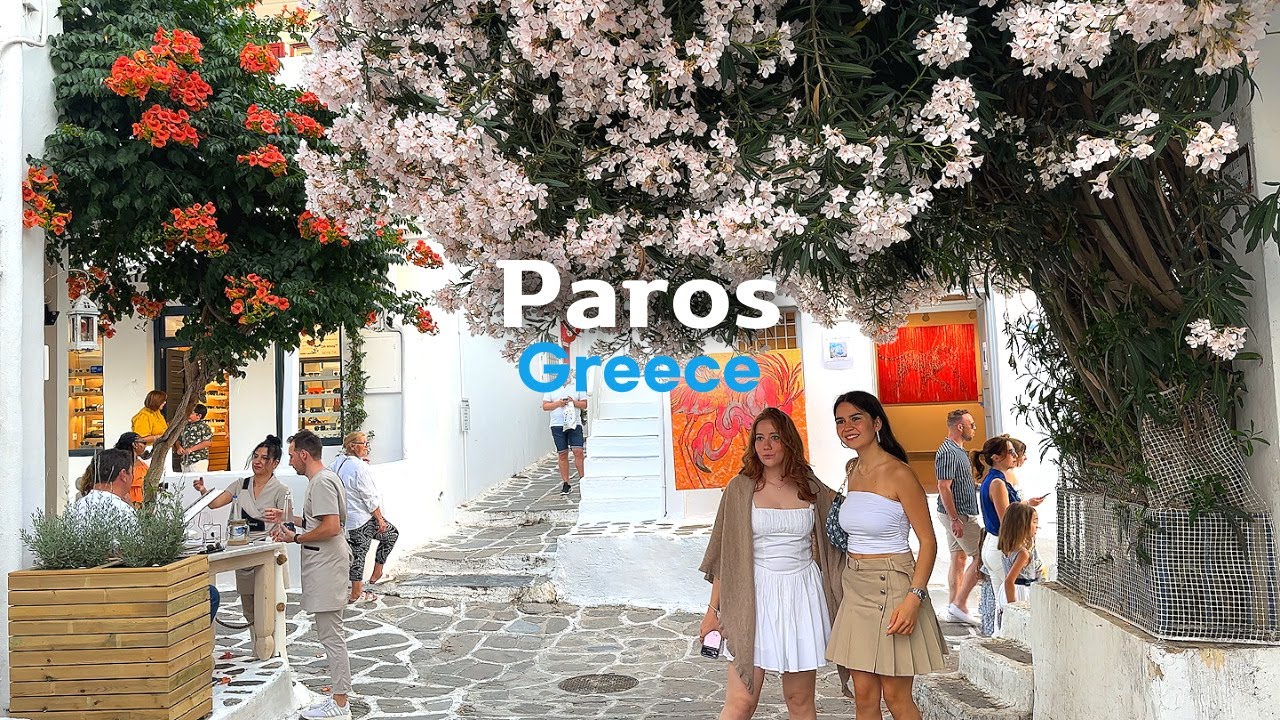 [4K]🇬🇷Парикия, Парос💙: Действительно красивый и мирный греческий остров, полный цветов🌺 2024 г.