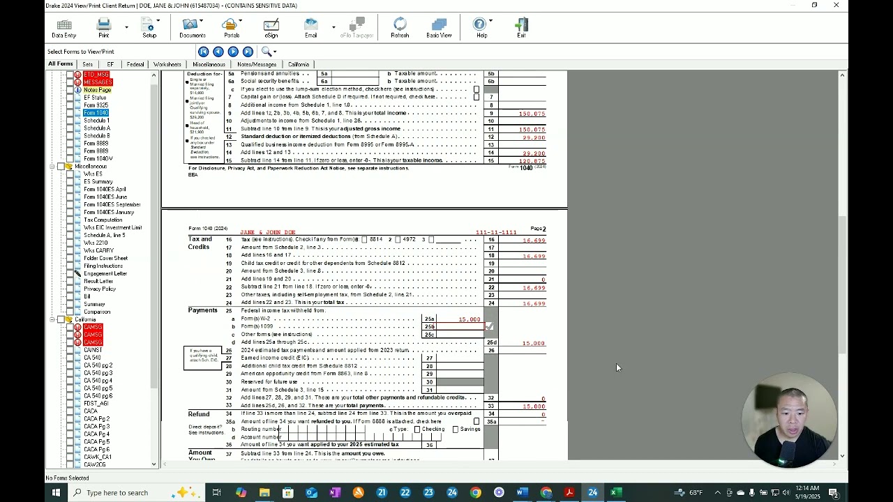 How to prepare 2024 Tax Return for MFJ California Residents with Standard Deduction (Level 1.21)