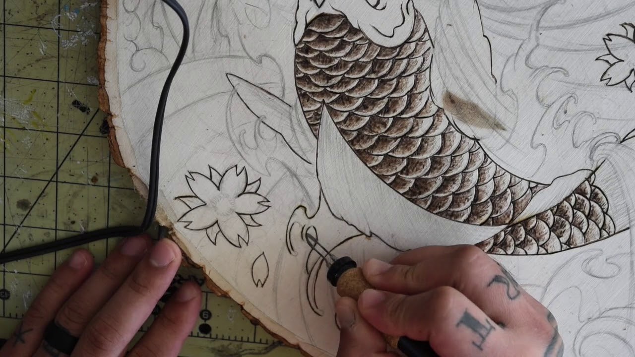 My first Wood burn!!! Koi fish Pyrography