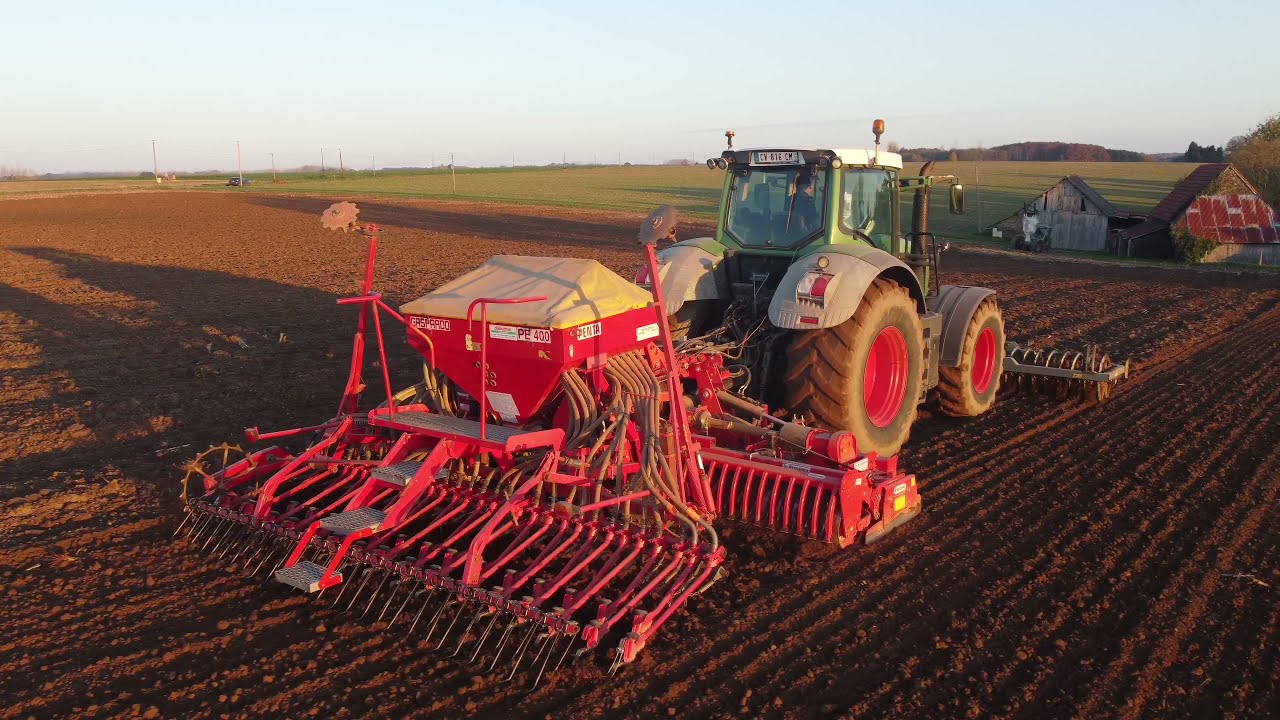 Semis blé 2021 :  Fendt 718 , 826 , Charrue frontale Duro , semoir Gaspardo herse Maschio