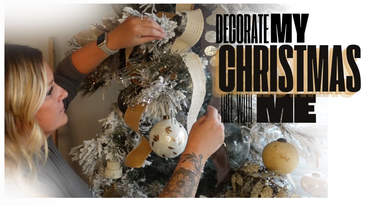 Flocked Gold, Brown and Sparkly Eucalyptus Christmas Tree | DECORATE WITH ME!