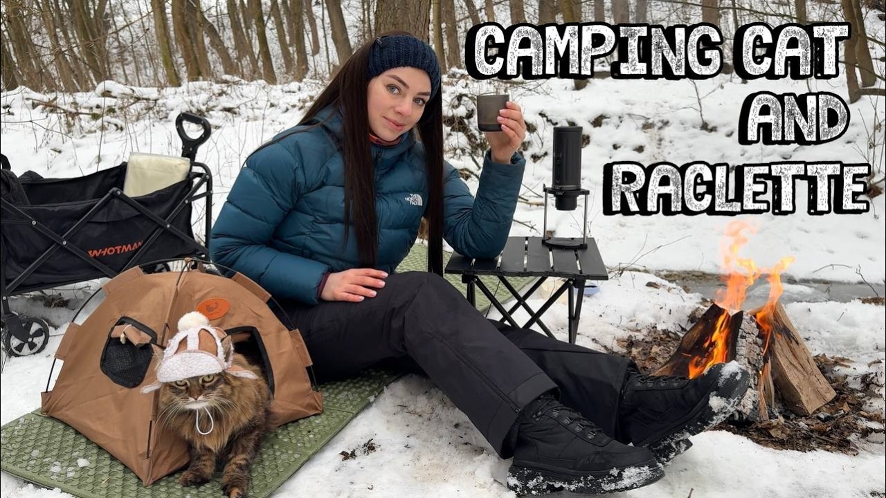 Winter Camping with My Cat in the Snow ❄️ Cozy Campfire Cooking & Coffee ASMR