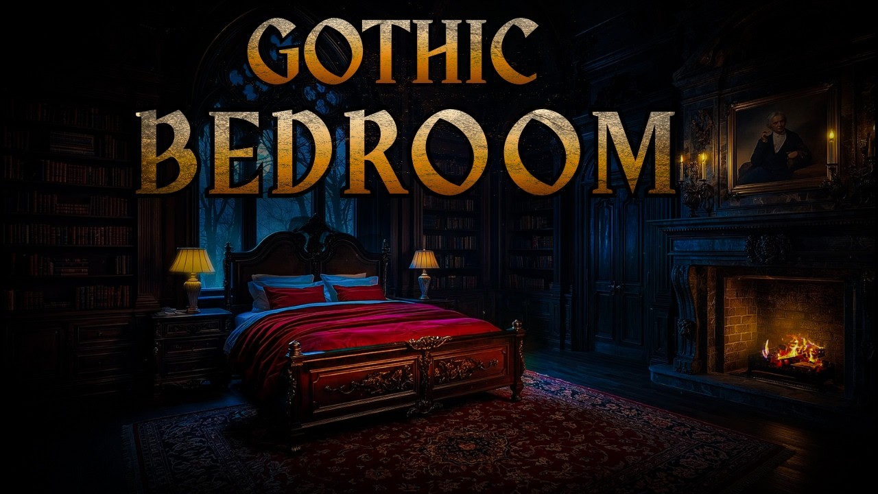 Midnight in an Old Victorian Bedroom | Fireplace & Melancholy Piano