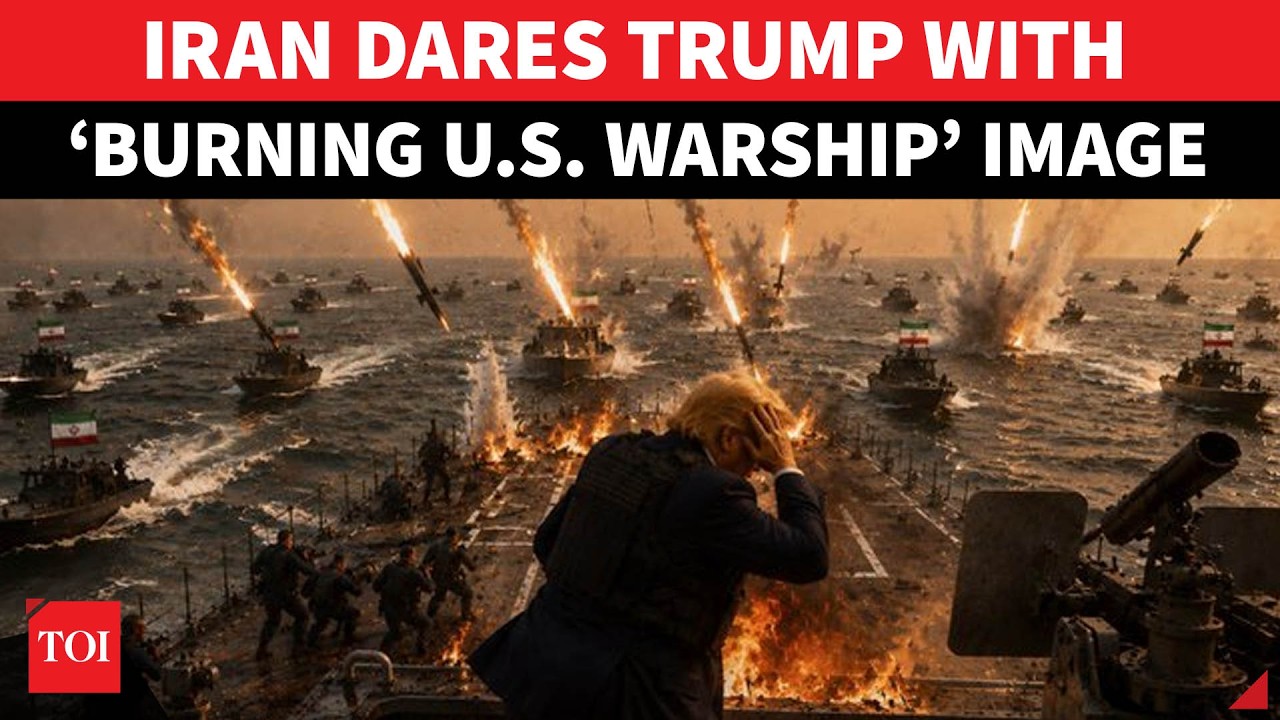 &lsquo;TRUMP ON BURNING US WARSHIP&rsquo;: Iran Unleashes Chilling &lsquo;WAR IMAGE&rsquo;; Shows Missiles, Jets