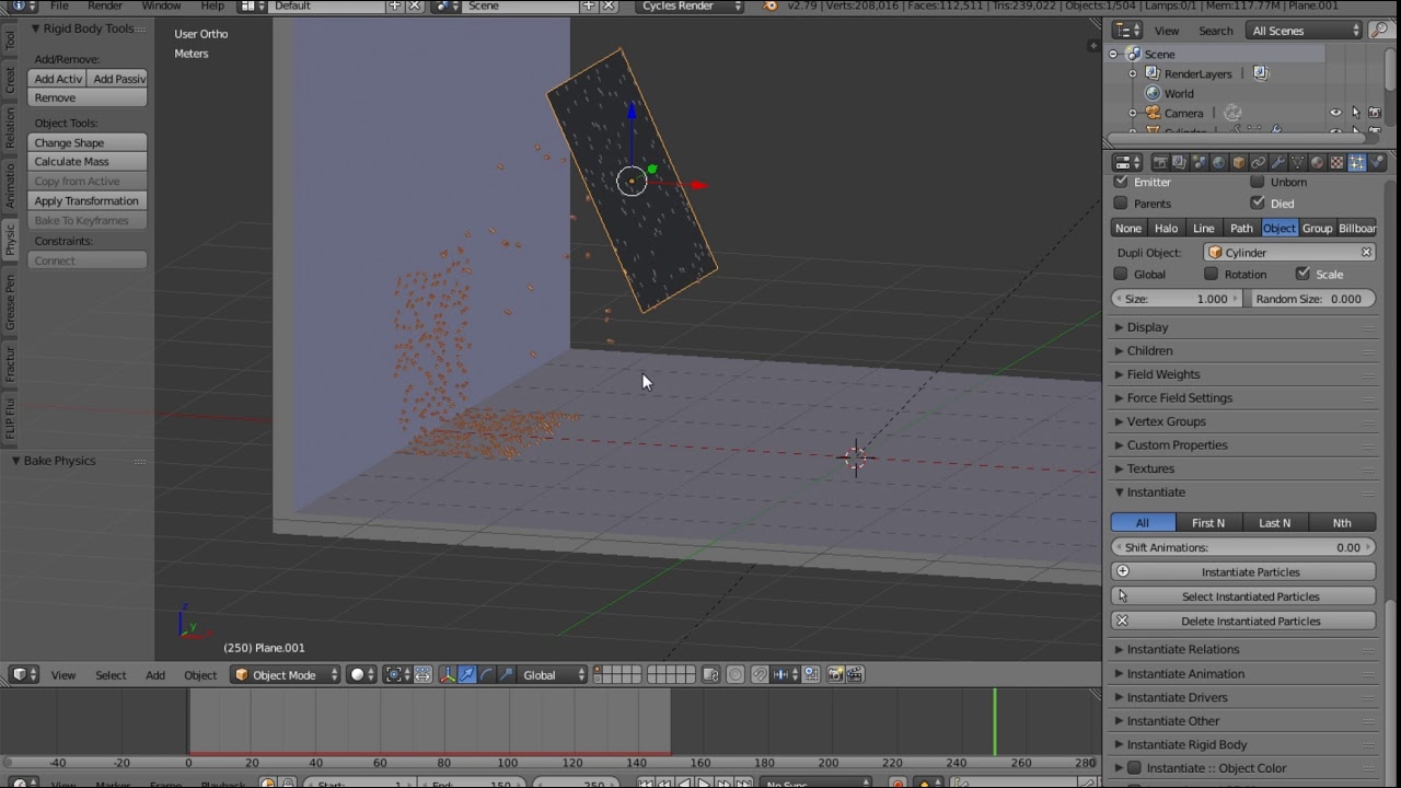 Blender Rigid Body Particles with Particle Instantiator