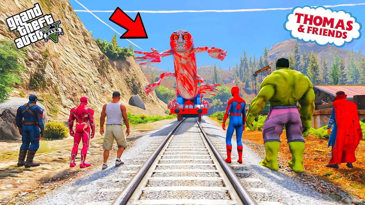 Avengers and Franklin Try To Stop Zombie Thomas Train For Save GTA5 | GTAV Avengers | A.K GAME WORLD