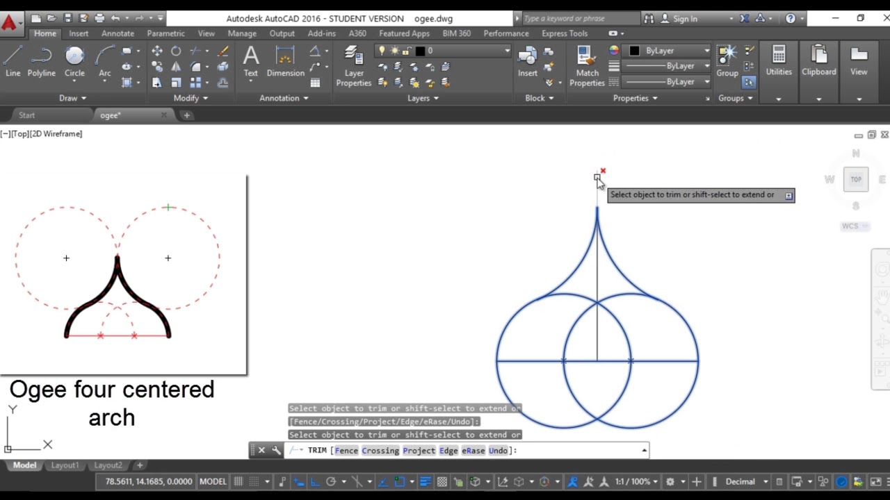Draw Ogee Gothic four centered arch sample 1