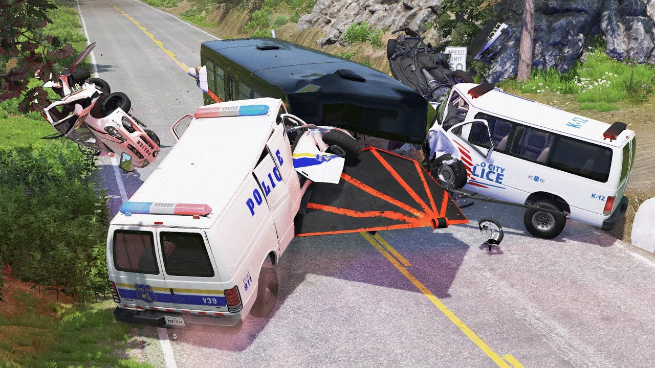Police Roadblock Crash Compilation #1 - BeamNG Drive