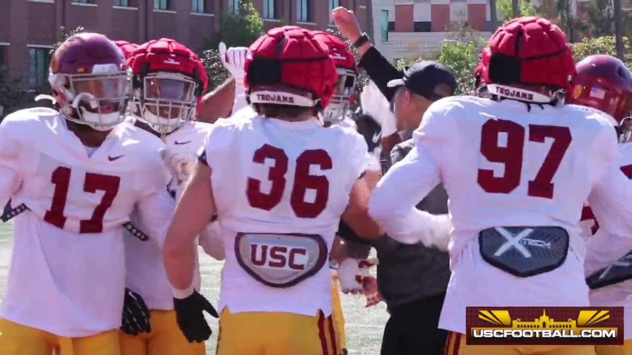 Footage from USC spring camp Week 4 Thursday practice under Lincoln Riley