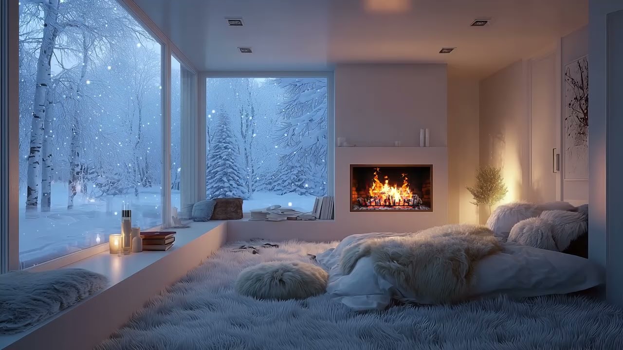 Relaxing Winter Piano Lounge with Piano Music and Fireplace Sounds for Focus, Work, and Sleep