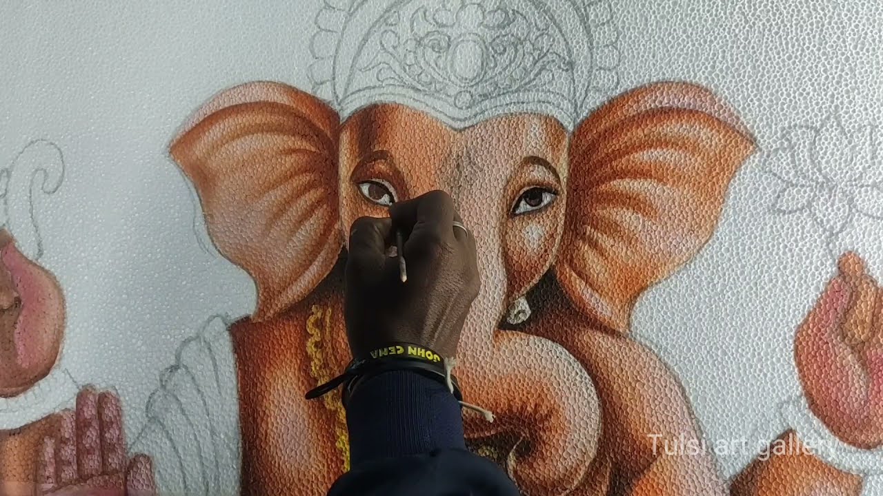 Lord Ganpati Painting on Thrmocol