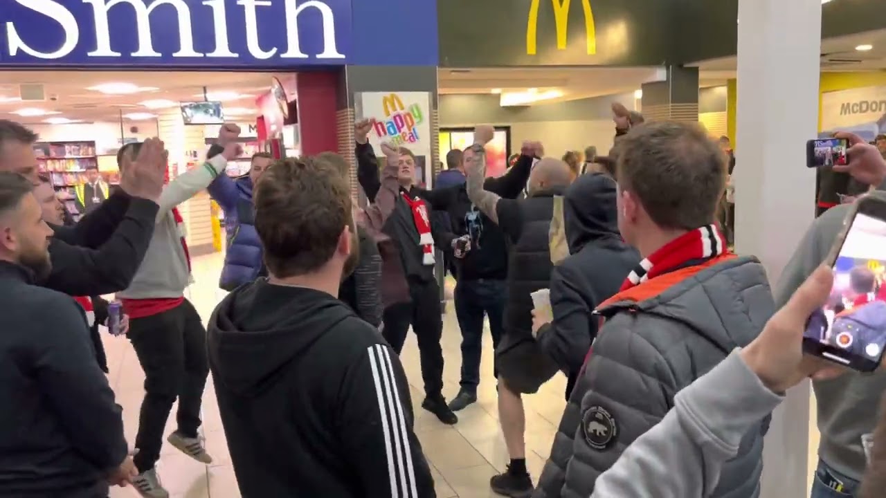 Man Utd Fans Celebrating Carabao Cup Final Win - Watford Gap Services - 26.02.2023