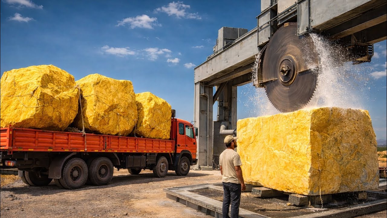 Marble Loading & Cutting Process | From Mountain Quarry to Finished Marble Slabs