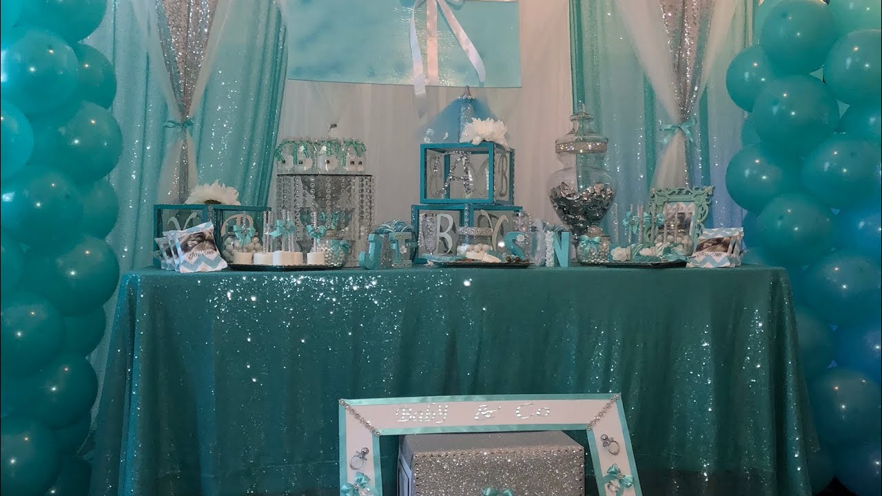 Babyshower Centerpiece/ Dollar Tree picture frames/Tiffany & Co theme Candy Table/Dollar tree DIY