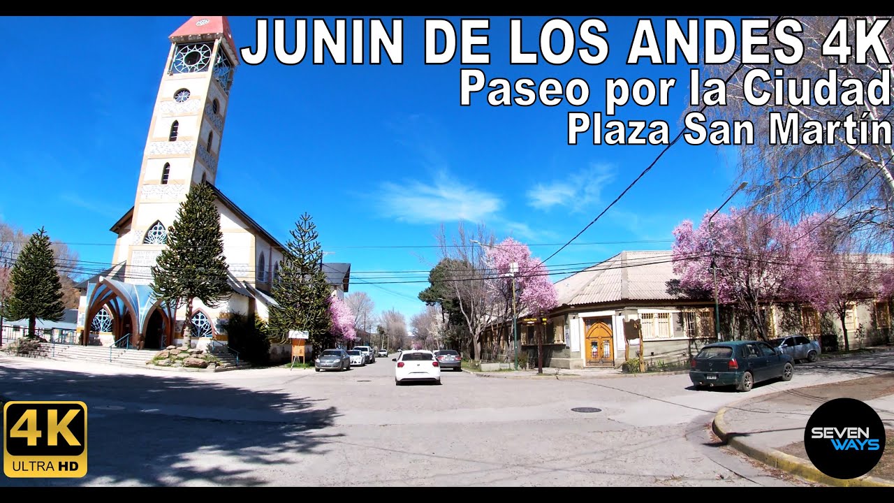[4K] JUNIN DE LOS ANDES - PASEO POR LA CIUDAD / PLAZA SAN MARTIN / RUTA 40