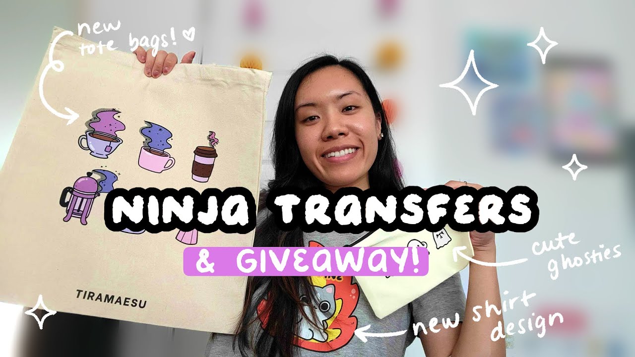 Unbox Ninja Transfers DTF to press shirts, tote bags, & pouches 🤩 GIVEAWAY details for hitting 1k!
