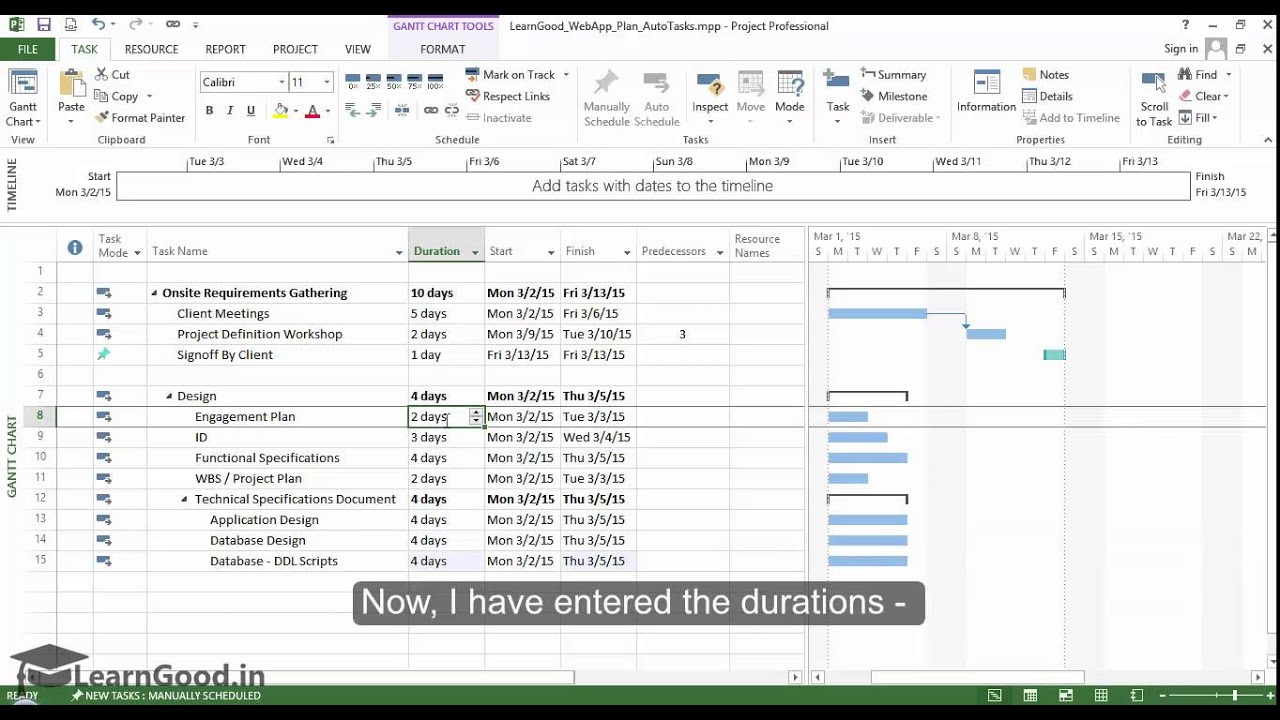 Microsoft Project Tutorial: Auto Scheduled Tasks - Part 11 of 55