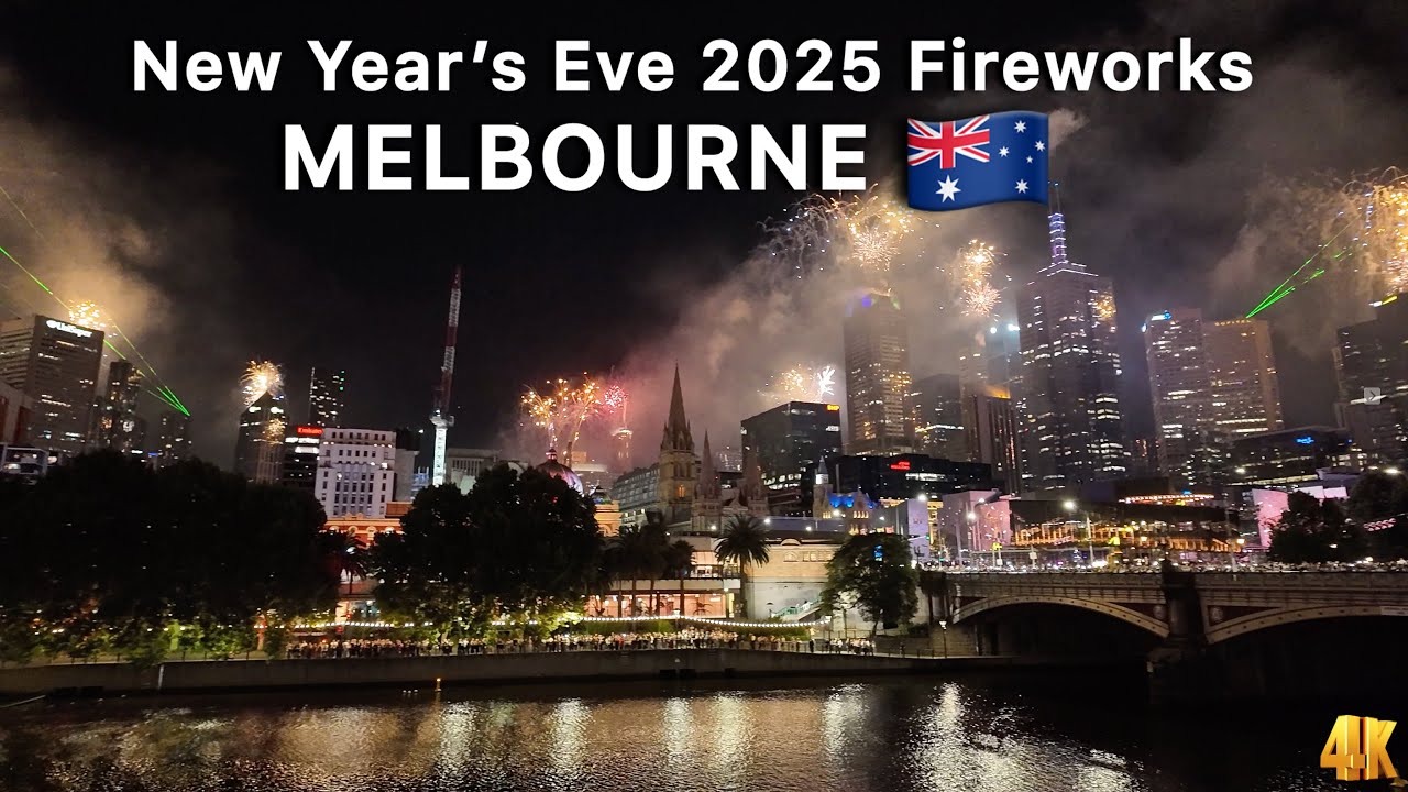 Melbourne Australia New Year's Eve 2025 Fireworks 4K Video