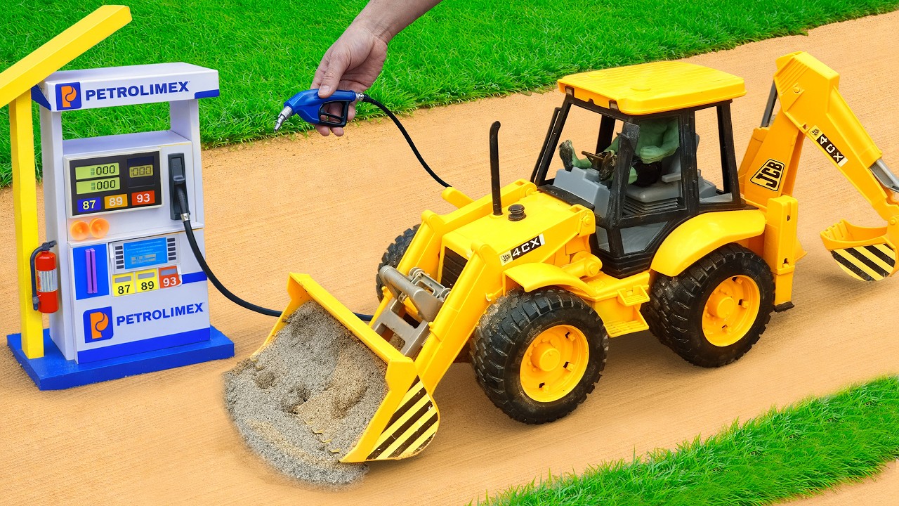 Diy mini JCB 3dx and tractor loaind sand in trolley | science project @DIYMachinery