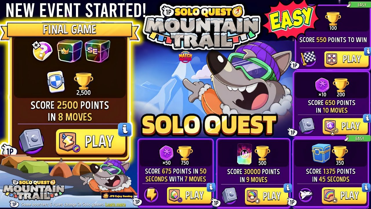 (EASY)~SOLO QUEST~MOUNTAIL TRAIN/6SOLO/Super Sized/Gem Grab/Rainbow/Mighty Mushrooms/ Color Crystals