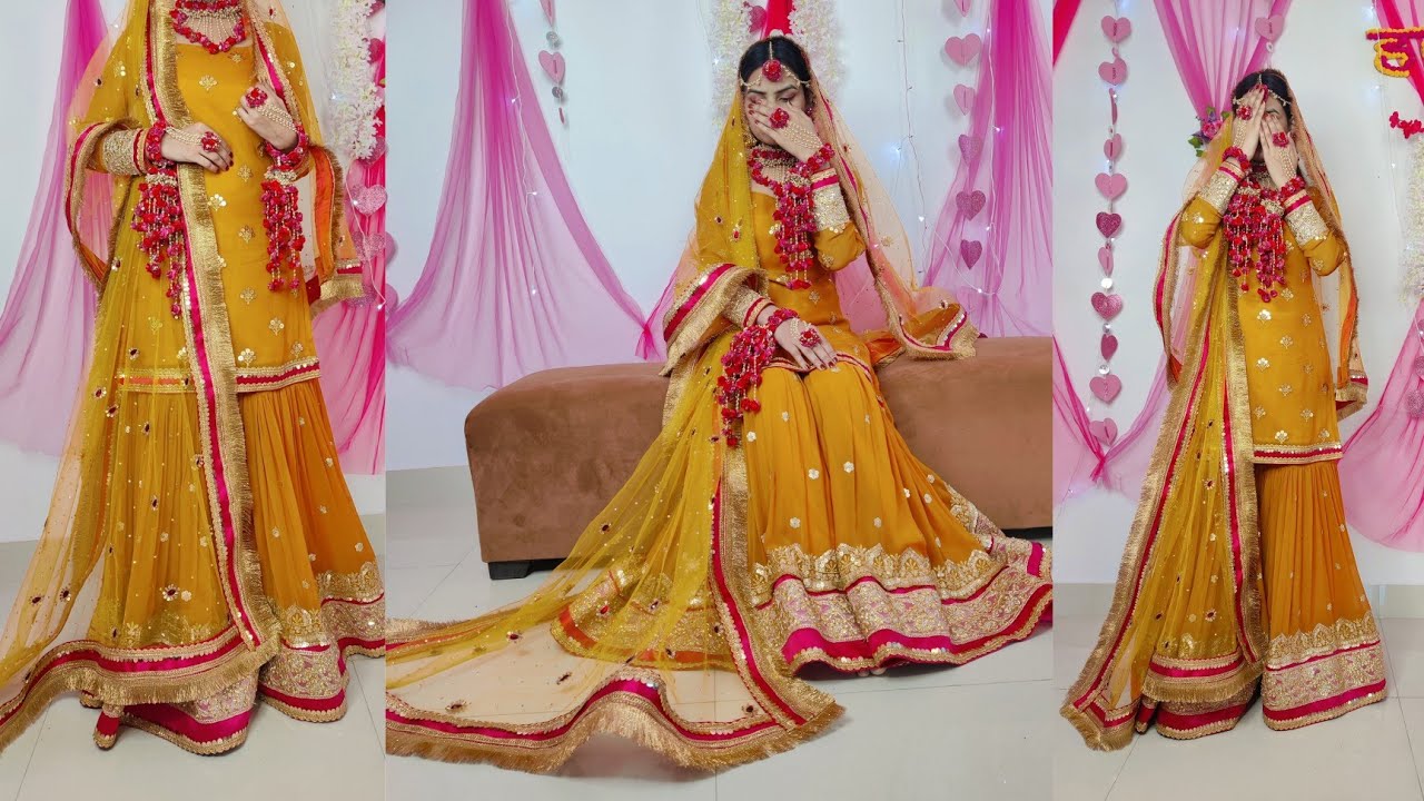 My haldi function gharara dress cutting and stitching/ DIY gharara / sharara / readymade haldi dress