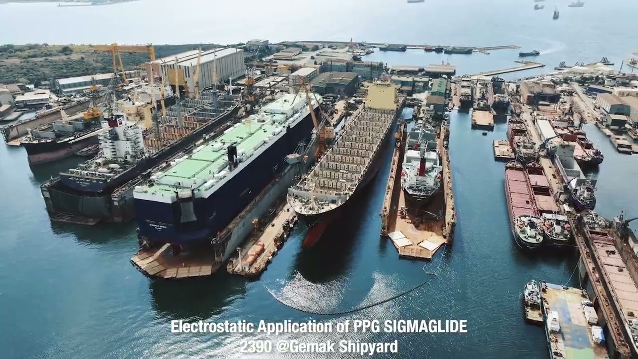 Electrostatic application of PPG Sigmaglide 2390 on the Sunbelt Spirit
