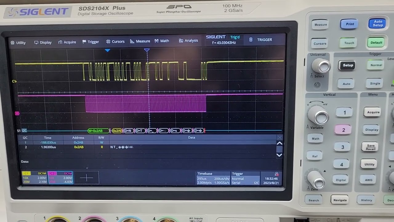 SDS2104X I&sup2;C Decoding