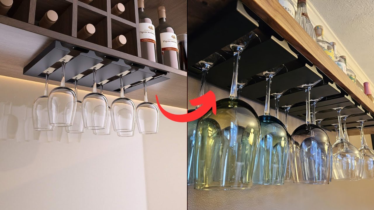WINE GLASS HOLDER UNDER SHELF THAT SAVES SPACE AND ELEVATES YOUR KITCHEN OR BAR STYLE