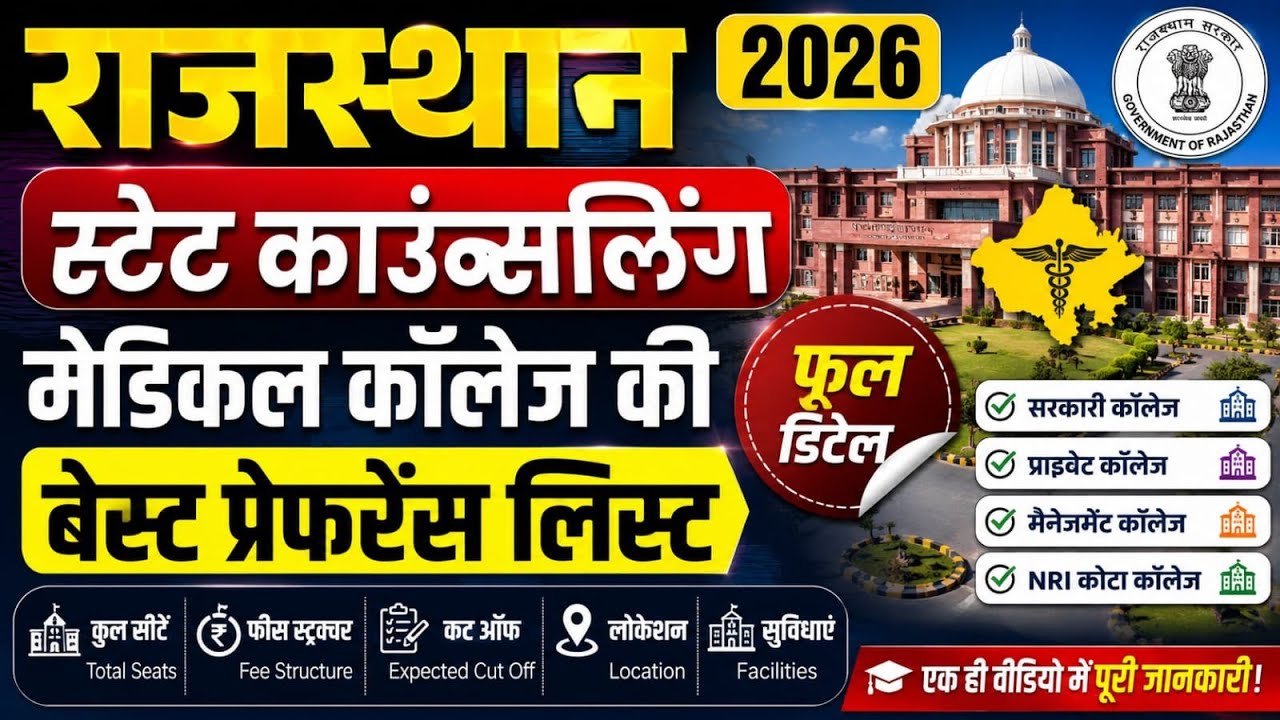 Rajasthan Counselling 2026 | Best College Preference List | 2025 State MCC Category-Wise Cutoff