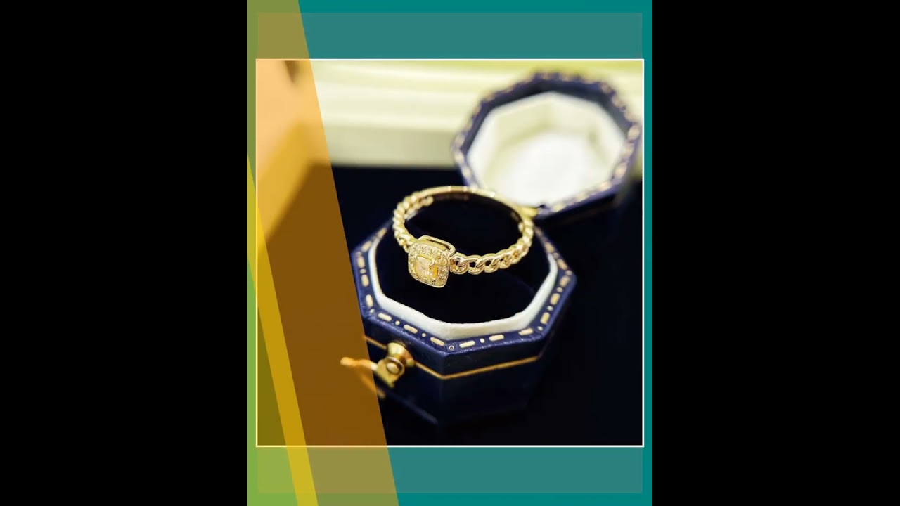 18K Yellow Gold Diamond Pillow Shape Halo Chain Ring | Luxury Jewelry