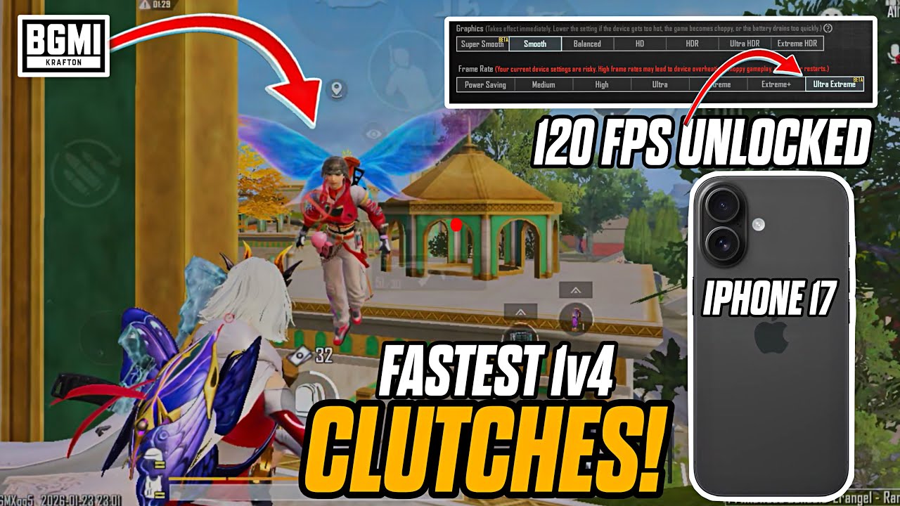 iPhone 17 + 120 FPS = God Level 1v4 Clutches💀 BGMI 4.2 New Update | GELVIN GAMING