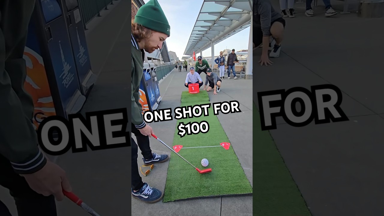 One shot for $100 in the Bucketgolf street golf hole in one shot challenge