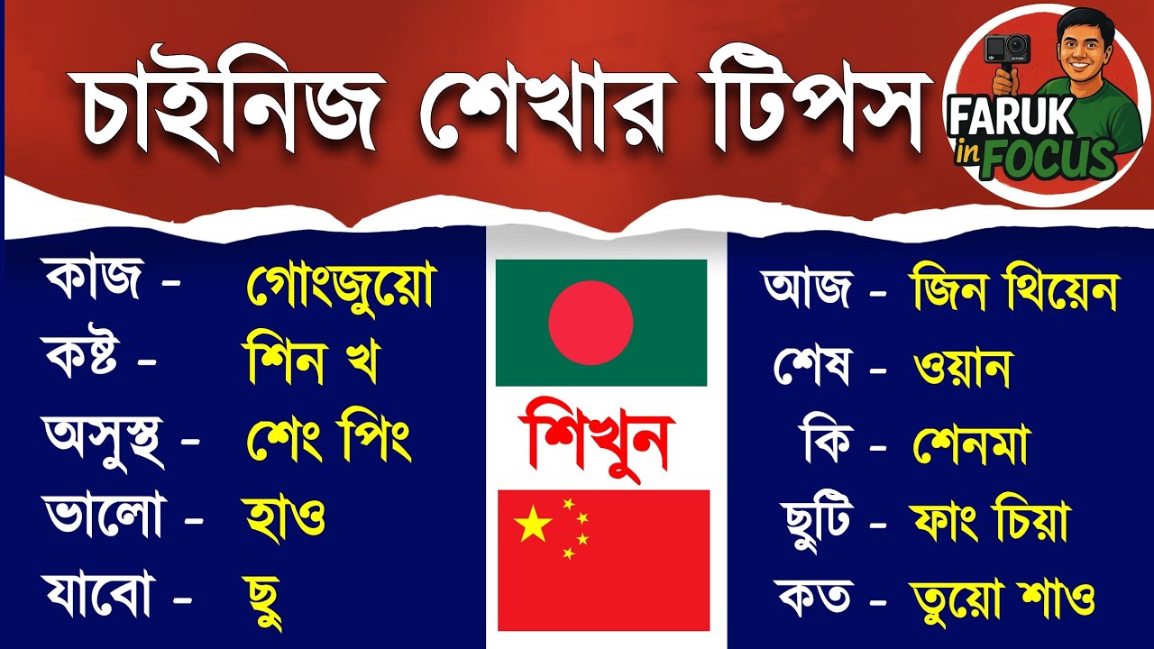 চাইনিজ শেখা মাত্র ৫ মিনিটে | ৩০টি দরকারি শব্দ বাংলা উচ্চারণে | Basic Chinese in Bangla