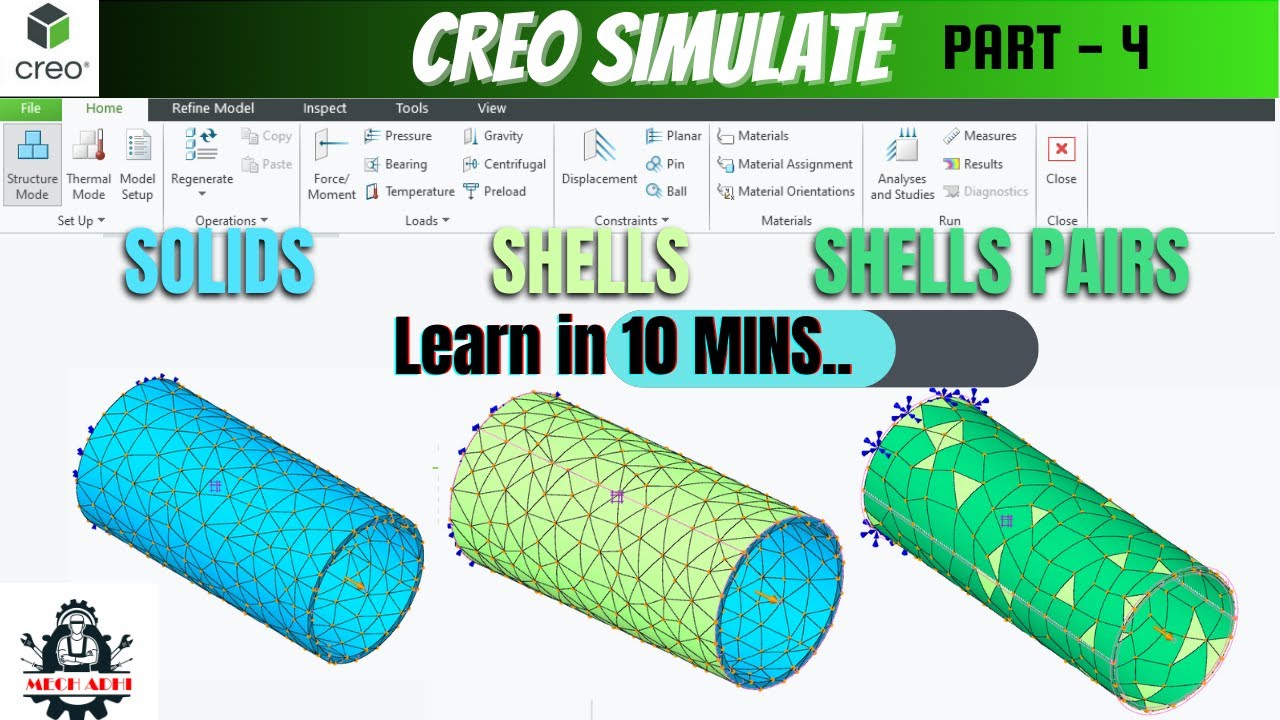 Учебное пособие по CREO Simulate — Оболочки, пара оболочек и сплошная сетка (часть 4)
